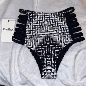 KikiRio Swimwear High Waist Cage Bottom Reversible Bikini Bottom XS